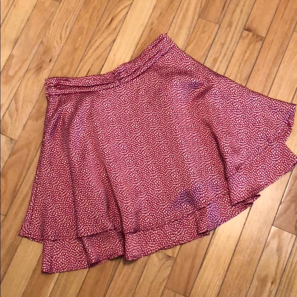 Red print satin 2 layer skirt